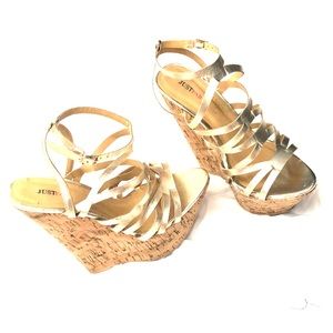 Gold Wedge Heel Sandals GUC JustFab